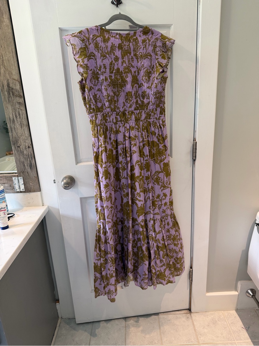 Anthropologie Lavender Maxi Dress with Olive Floral Print - Picture 4 of 4
